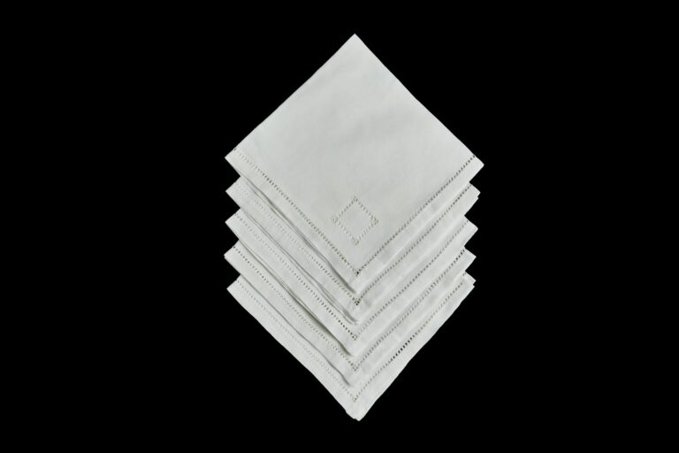 Vintage linen napkins with corner embroidery and openwork, handmade in Portugal