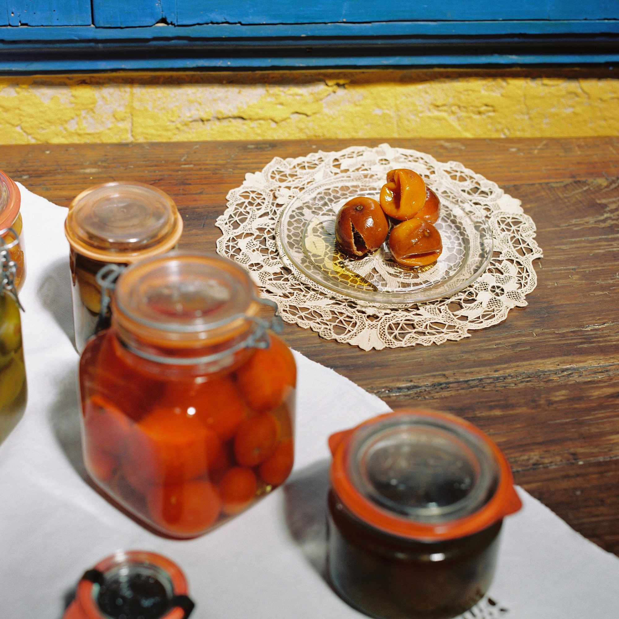 Handmade beige crochet doily with Venetian lace detail