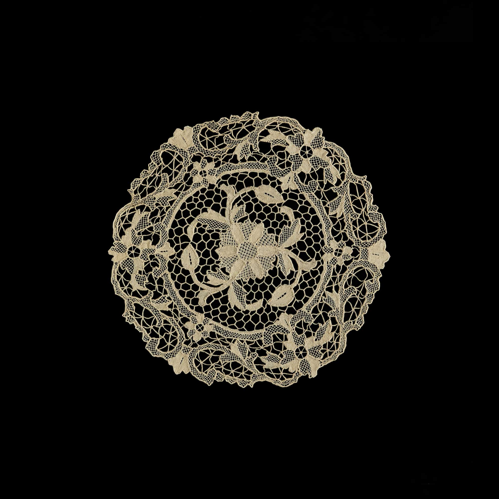 Handcrafted beige crochet lace doily from Portugal